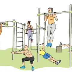 Personas entrenando calistenia que es un ejercicio con peso corporal en barras y estructuras.