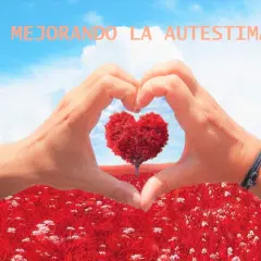 Manos formando un corazón, árbol en forma de corazón, campo rojo. Ideas para actividades para trabajar el autoconcepto en adultos.