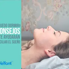 Mujer con ojos cerrados, sobre una almohada, con el texto "No puedo dormir: 7 consejos que te ayudarán a conciliar el sueño".