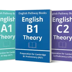 Libros de teoría de inglés para distintos niveles: A1, B1 y C2. Preparación para exámenes Cambridge.