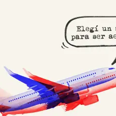 Aviones superpuestos en rojo y azul. Una burbuja de diálogo dice: "Elegí un mal día para ser aerofóbico". Frases para perder el miedo a volar.
