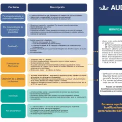 Tabla resumen de tipos de contratos laborales en España: temporales, formativos e indefinidos, con sus descripciones y bonificaciones.