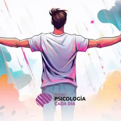 Hombre con brazos extendidos, abrazando la lluvia de colores. Un símbolo de cambio de perspectiva y aceptación.