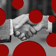 Apretón de manos entre dos personas, con círculos rojos superpuestos. Son señales de que si te van a contratar.