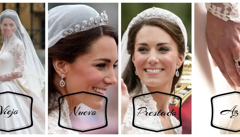 Kate Middleton, radiante en su boda, luce algo nuevo, algo viejo, algo prestado y algo azul.