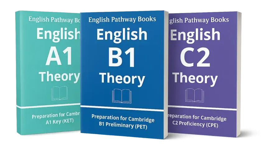 Libros de teoría de inglés para distintos niveles: A1, B1 y C2. Preparación para exámenes Cambridge.