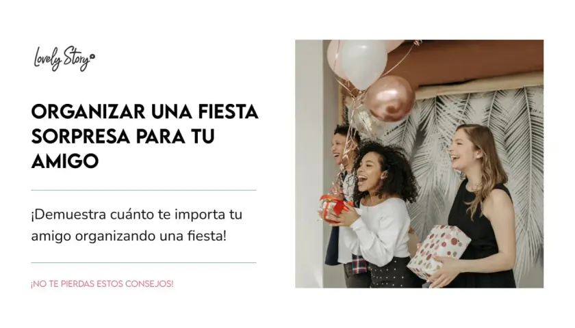 Jóvenes ríen y sostienen regalos en una fiesta sorpresa de cumpleaños, rodeados de globos.