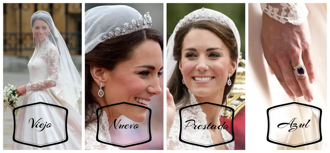 Kate Middleton, radiante en su boda, luce algo nuevo, algo viejo, algo prestado y algo azul.
