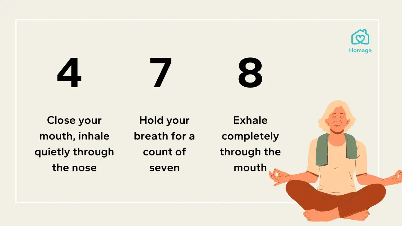 8 ejercicios de respiración para relajarse: inhala 4, retén 7, exhala 8. Mujer meditando.